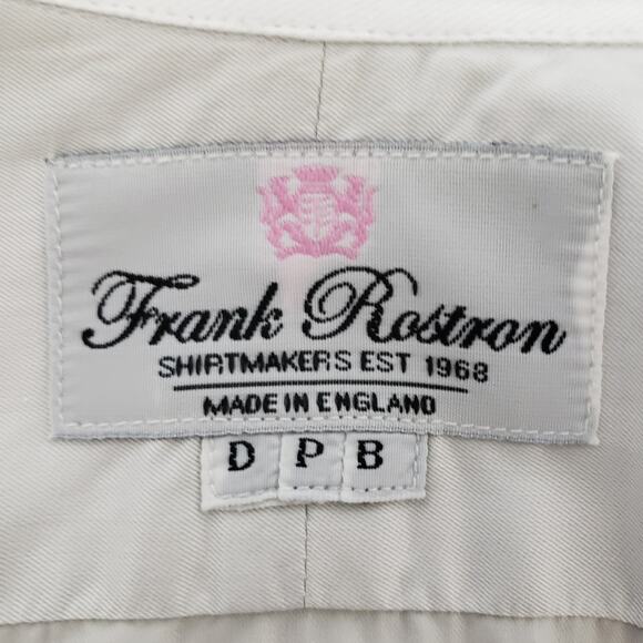 Frank Rostron England Dress Shirt Contrast Collar Two button Cuff Light Gray XL - Picture 12 of 14